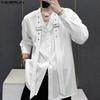 Мужские рубашки оверсайз с V-образным вырезом, лентой на плече, длинным рукавом и пуговицами
