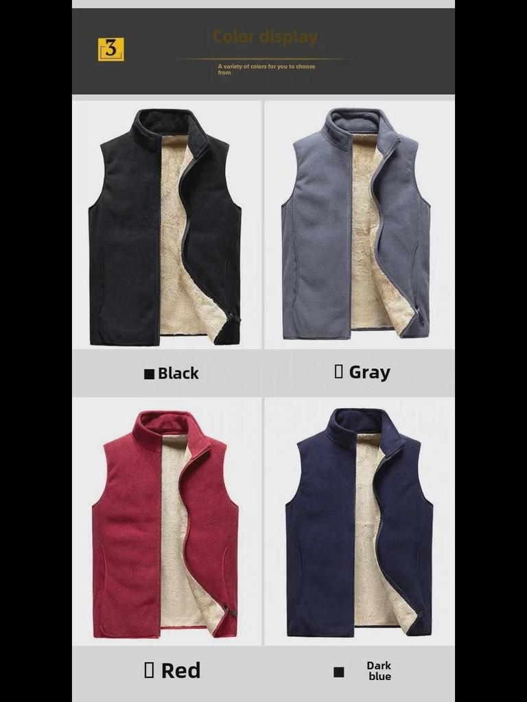 Мужской флисовый жилет с воротником-стойкой — теплый, плотный, большого размера жилет для весны и осени