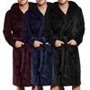Long Sleeve Pockets Belt Solid Color Men Bathrobe Winter Warm Hooded Fleece Lengthened