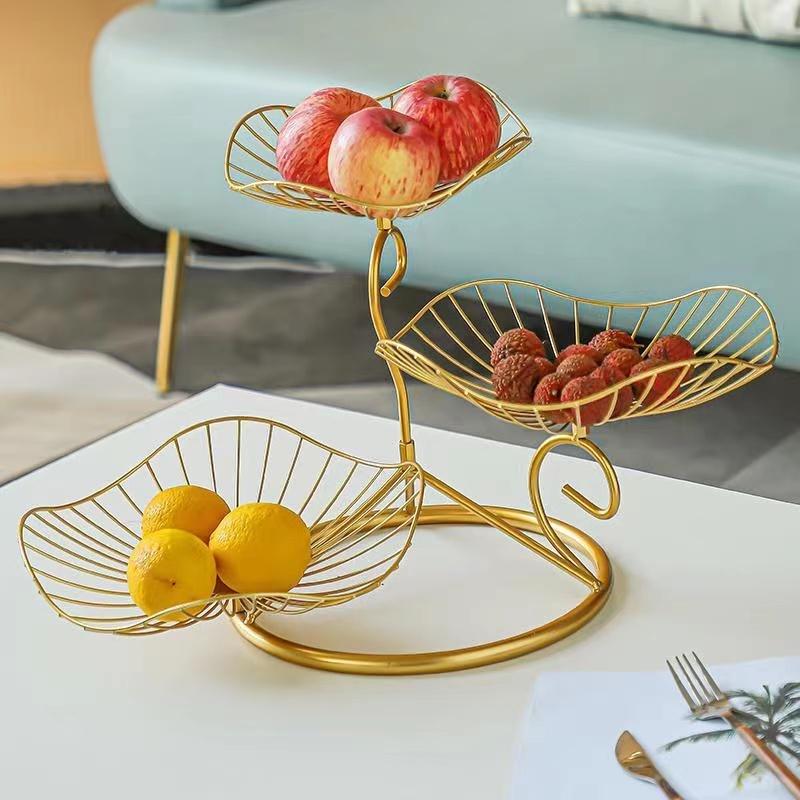 Iron Fruit Plate Living Room Home Fruit Plate Candy Bowls Nordic Three-layer Snack Shelf Rack Geometric Multi-layer Fruit Plate Basket Snacks Tray