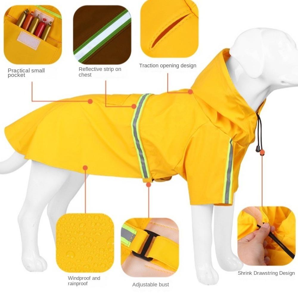 High-Visibility Rain Coat Adjustable Dog Rain Poncho Easily Wearable Pet Rain Jacket Outdoor