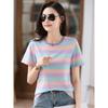 Women'S Summer Blue Striped Casual Cotton T-Shirt O-Neck Short Sleeve Simplicity Fashion Toppers Large Size Animated Digital