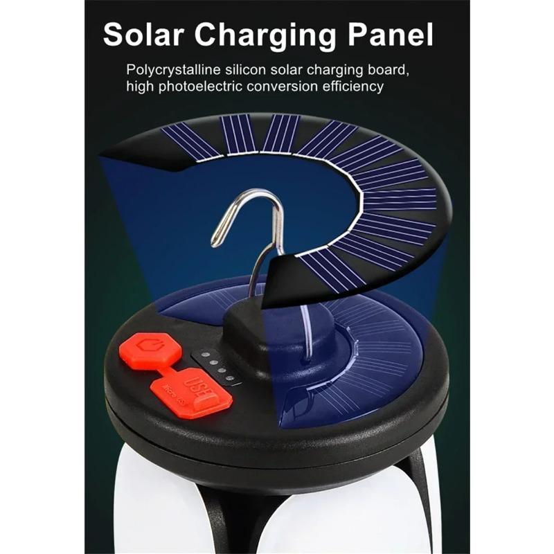 Походный фонарь Мощная солнечная светодиодная лампа 4500 мАч Перезаряжаемая 1000 лм Аварийный блок питания Складной 6 режимов освещения для кемпинга Рыбалки