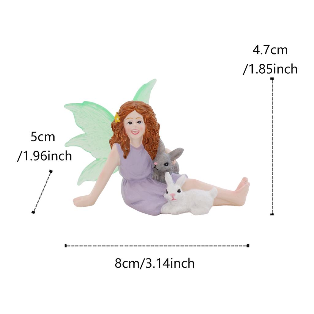 1 sitting girl and rabbit, fluorescent wings, spring garden bonsai decoration, Easter statue ornament