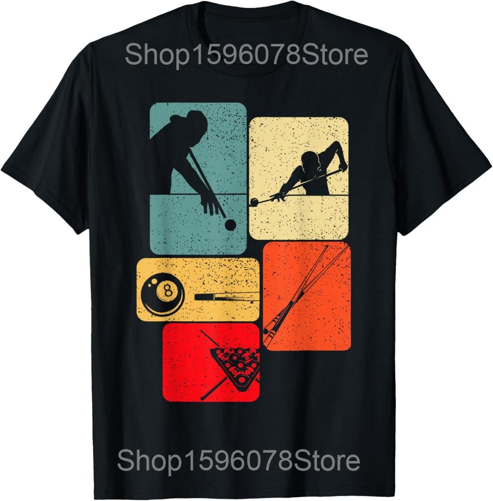 Funny Billiards Player Vintage Pool Balls Sports Lover T Shirts Humor Streetwear Tee Shirt Short Sleeve Unisex Loose Clothing