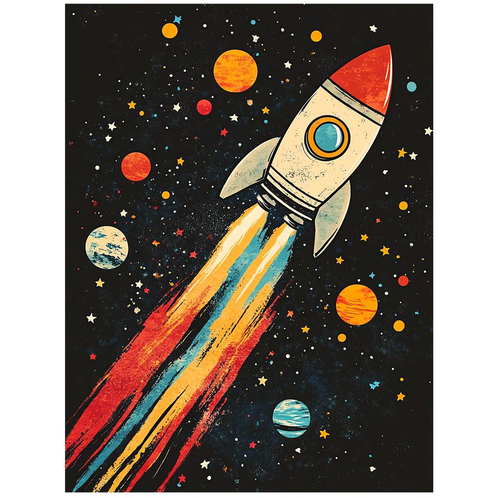 Rocket In Space Poster Rocket In Space Poster, 50X70 Cm, Black Aluminum Frame, 230 Gsm Matte Paper