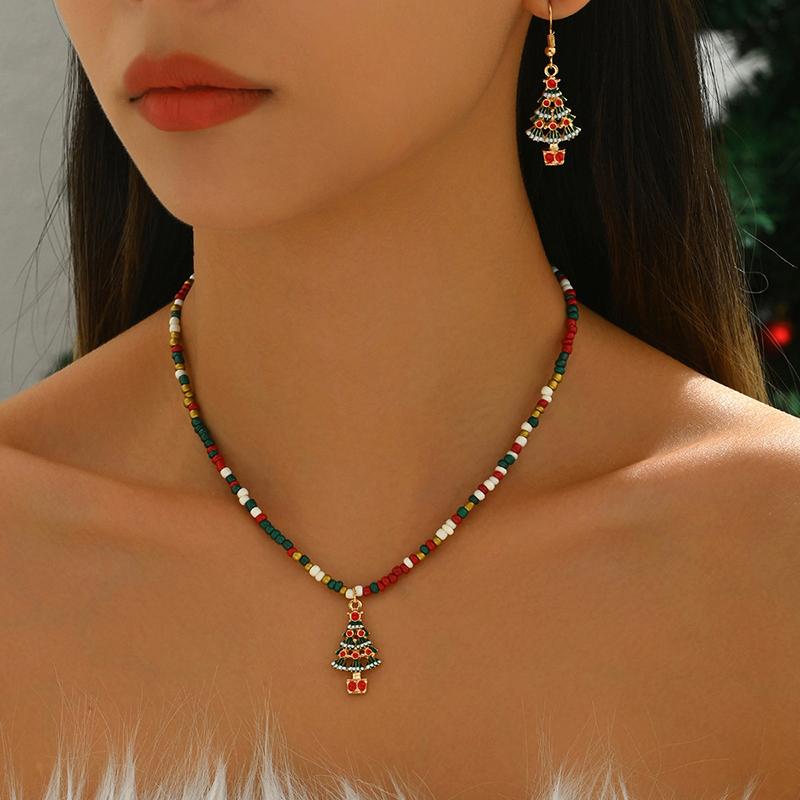 1 комплект минималистичных бусин в виде рождественской елки, серьги для женщин и девочек, милый снеговик, Санта-Клаус, кулон, ожерелье, ювелирные изделия, подарки