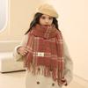 2024 New Winter Imitation Cashmere Checkered Scarf Women'S High End Rose Pink Korean Versatile Retro Warm Scarf