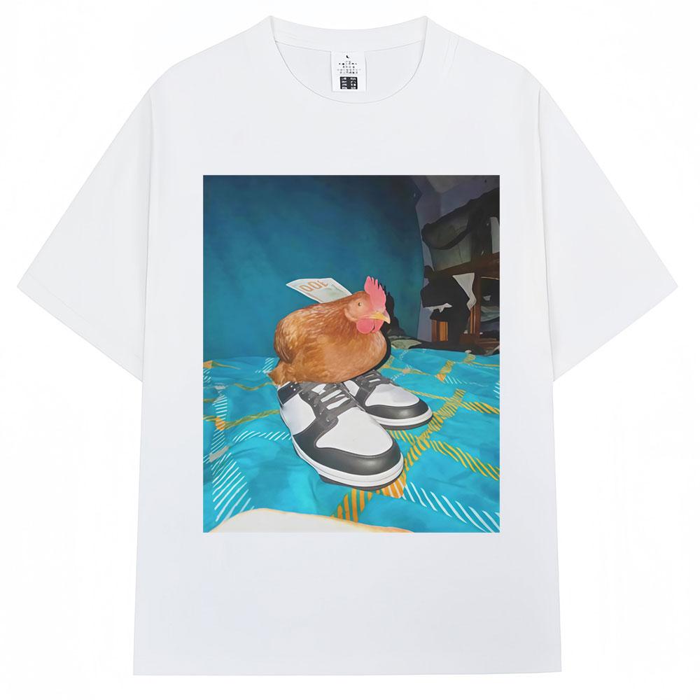 Summer 2026 New Fun Dripping Chicken Emoji Tshirt High Quality Fashion Casual Breathable Mens Creel Print Tshirt