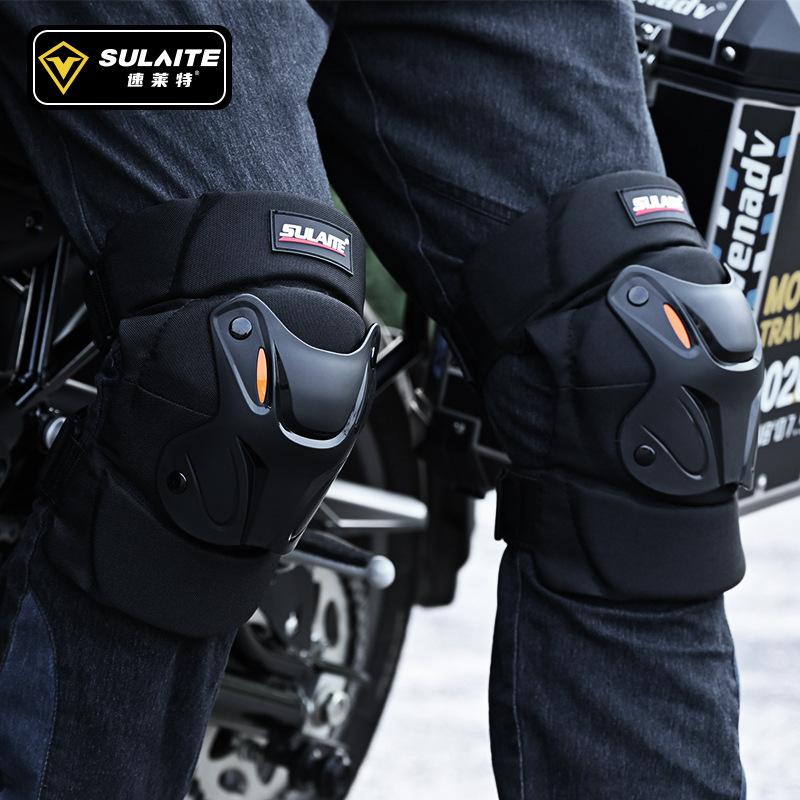 1 Pair Motorcycle Knee Shin Guard Pads Black Adjustable Knee Cap Pads Protector Armor for Motocross Racing Mountain Biking