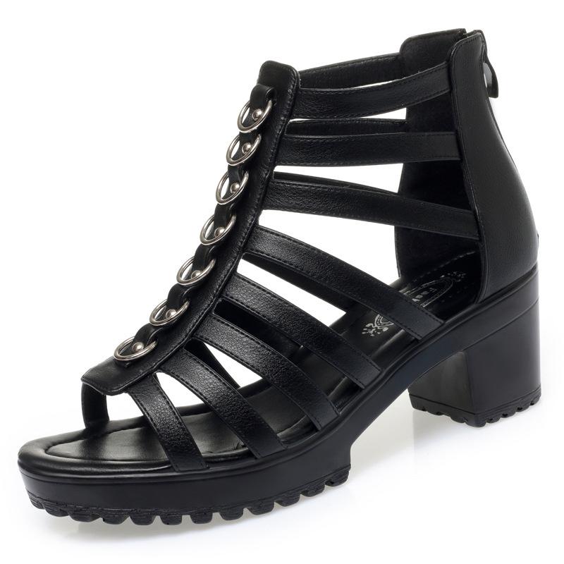 Модные удобные дышащие босоножки на среднем каблуке с вырезом, лето 2024, модные универсальные черные туфли из мягкой кожи с открытым носком для мам в офисе