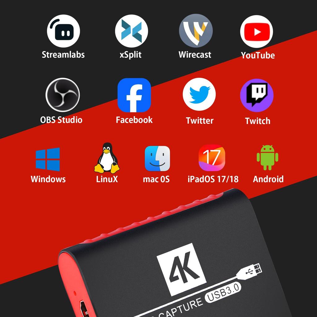 Capture Board YUY2 1080P 60FPS Video Recording Supports Game Consoles Such as 5Gbps Ultra Low Latency High Speed Transfer Support Compatible with