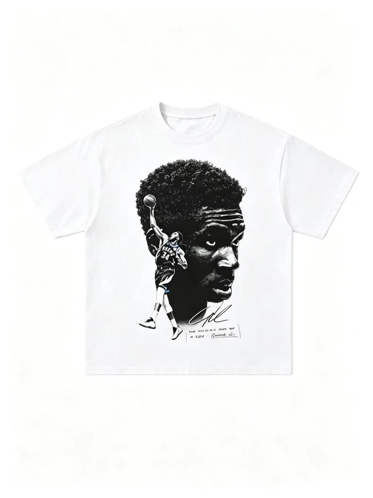Giannis Antetokounmpo Signature Portrait Tshirt Basketball Star Graphic Print Short Sleeve Tee Unisex Sports Streetwear Tops