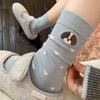 Little Dog Embroidery Gray-blue Series Socks, Women's Mid-calf Socks, Versatile Cotton Socks, Boneless Cartoon Cute Pile Socks