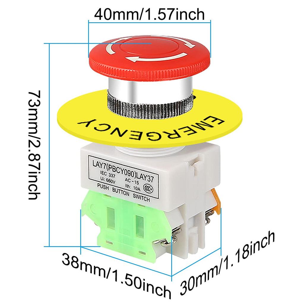 Xiatiaosann 4PCS кнопка аварийной остановки с фиксацией 22 мм монтажное отверстие красный грибовидный колпачок 1NO 1NC 60 мм со знаком аварийной остановки