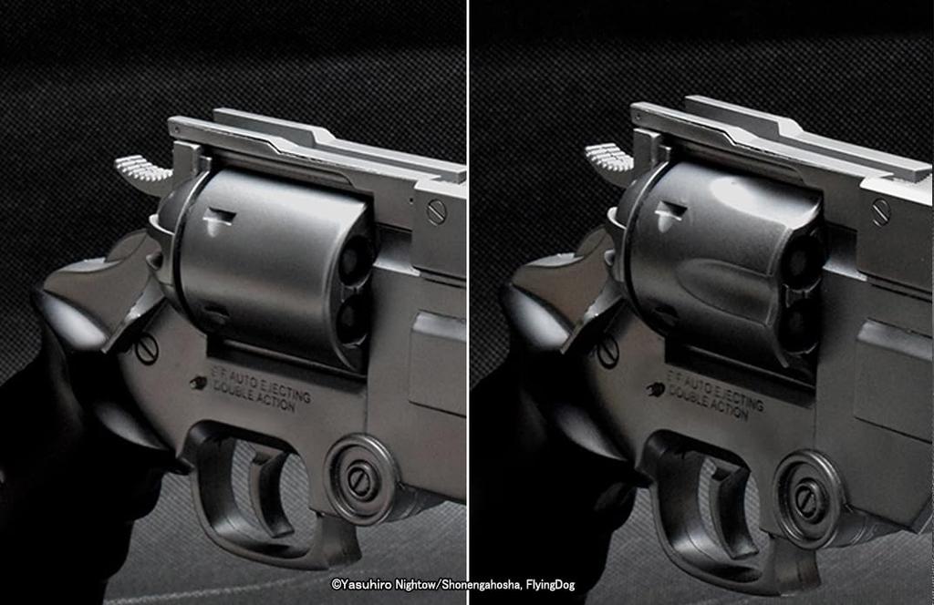 Водяной пистолет Fullcock Realfoam, Том. 18, Пистолет Ваша из телесериала Trigun. Окрашено в цвет «Железный серебристый». Приблизительно 330 мм в длину. Изготовлен из АБС-пластика.