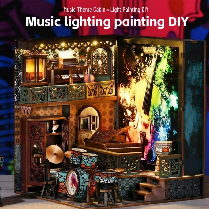 Twilight Cabin Bookends: DIY Wooden 3D Puzzle House Model, Handmade Building Blocks, Assembled Toy Gift.