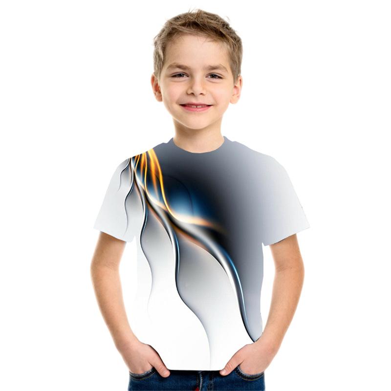 Fashionable children’s T-shirts | 3D digitally printed smoke-effect T-shirts | Casual lightweight short-sleeved round-neck breathable T-shirts