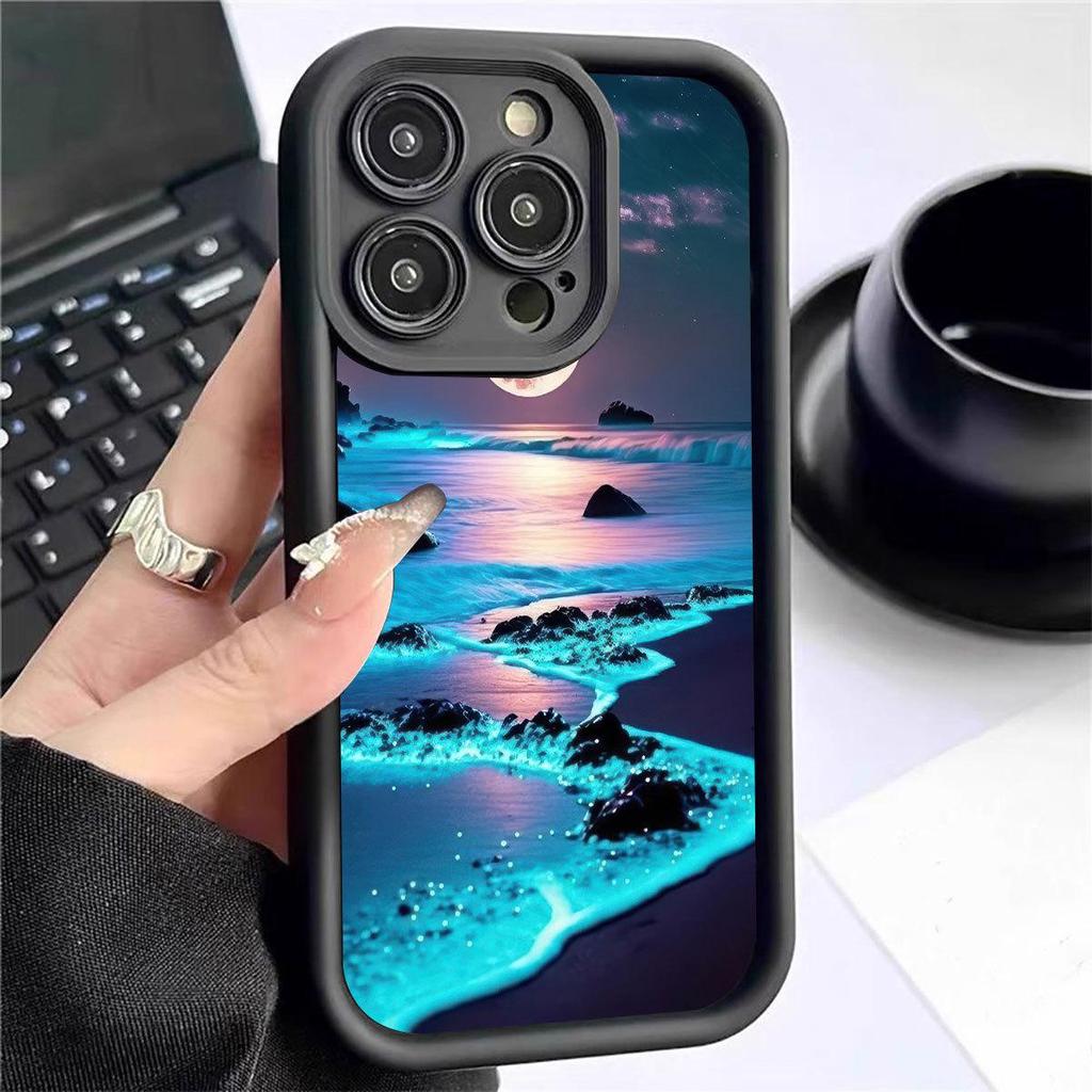 Защитный чехол для iPhone 15/16/17 Pro Max с градиентом синего моря и черным цветом
