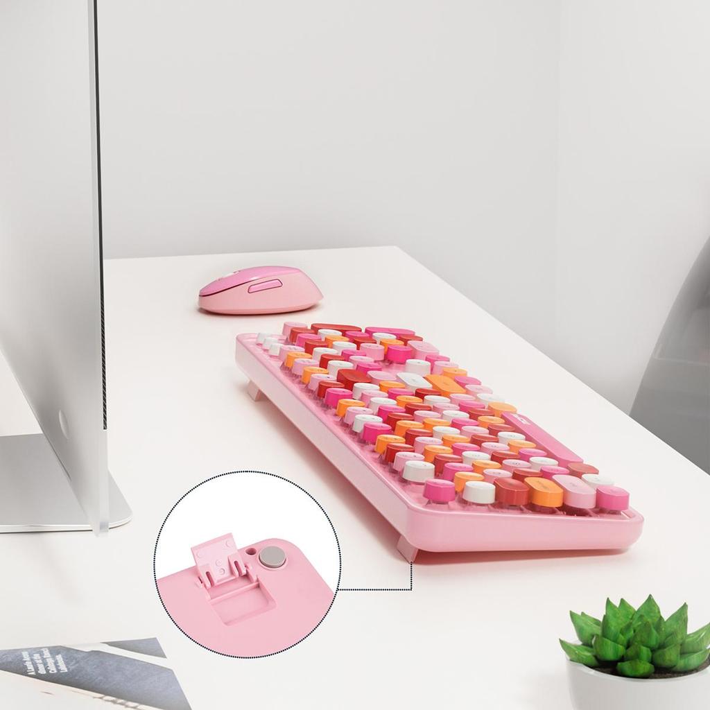 Mofii Sweet Wireless Retro Round Keyboard Mouse Combo Ergonomics 104 Key Compatible Multiple Systems For Laptop Game Office Work