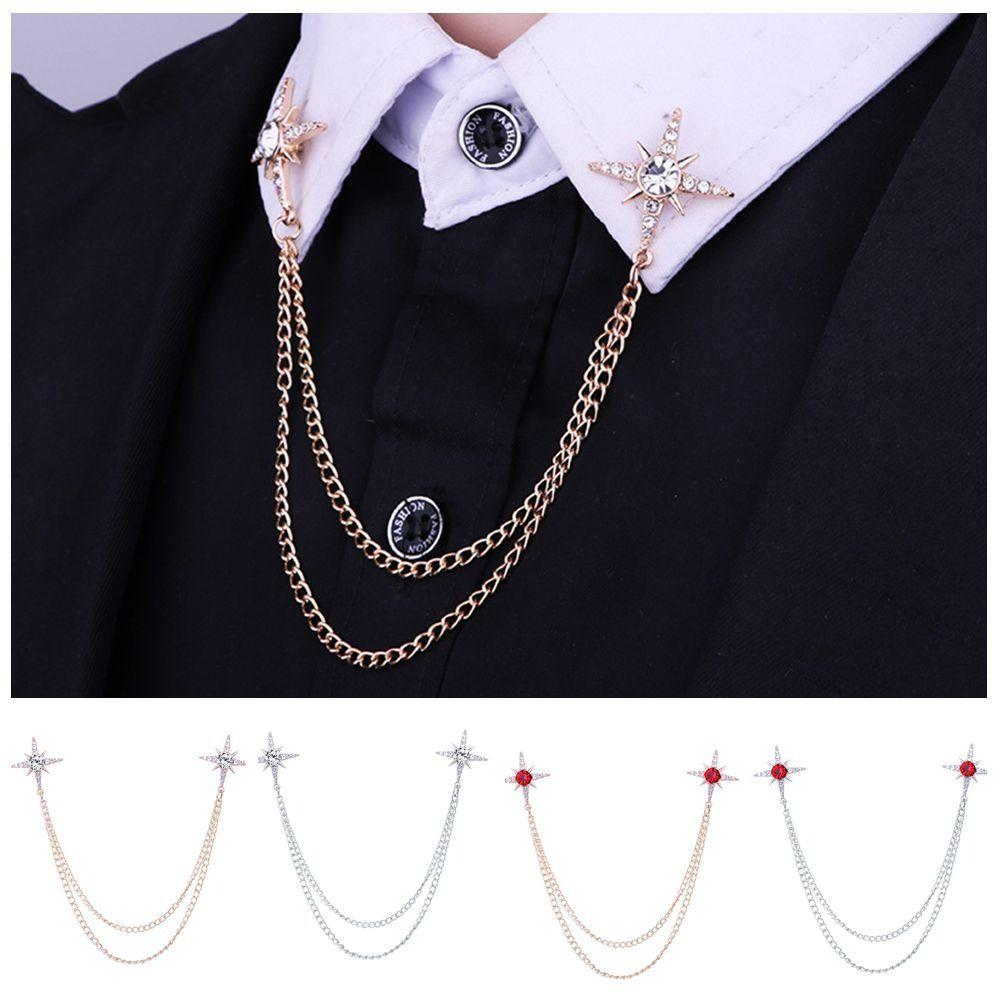 Metal Star Collar Brooch Chain Double Layer Chain Lapel Pin Creative Gift Shirt Collar Pin