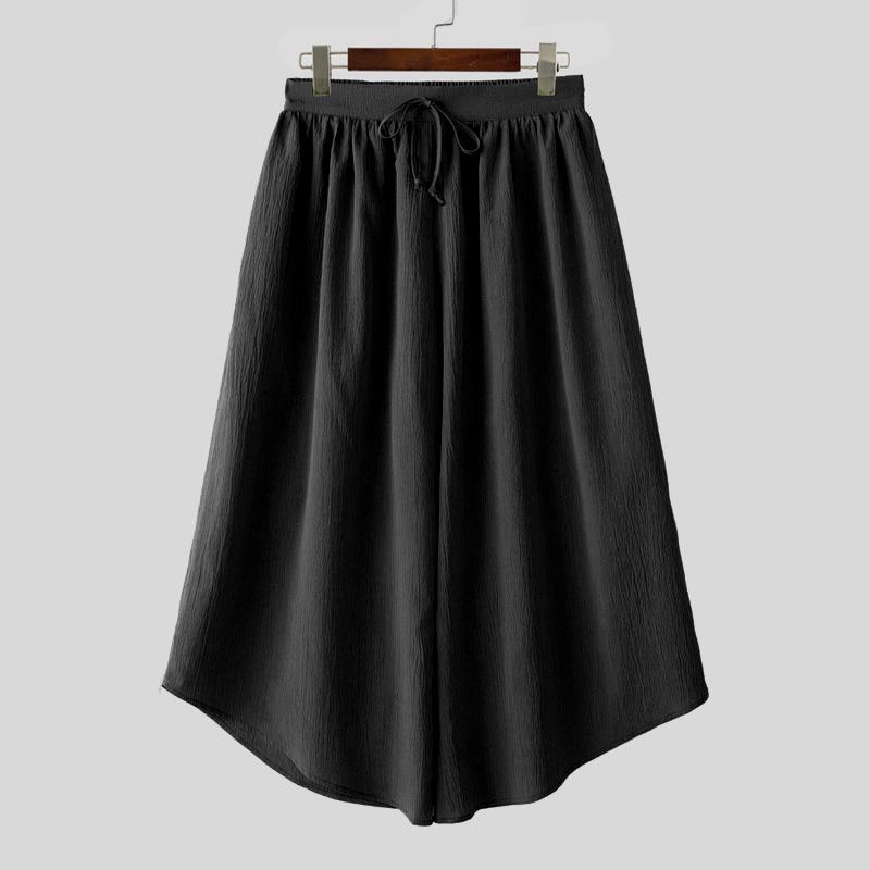 INCERUN Винтажные мужские эластичные брюки с завязками на талии, однотонные, с текстурой нерегулярного цвета, укороченные, свободные