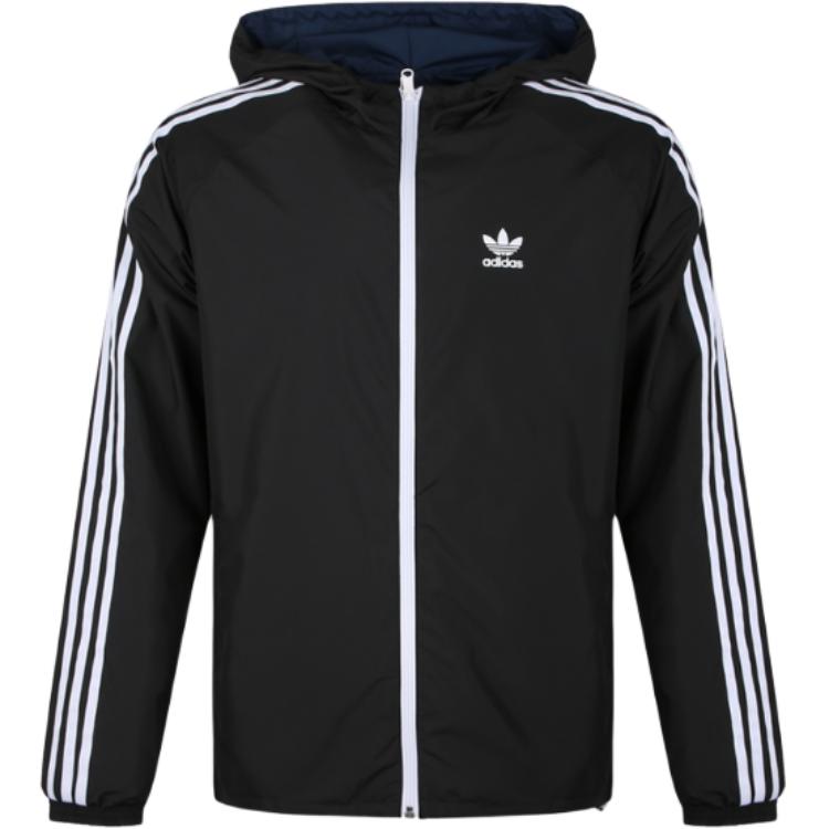 adidas Оригинальная наклейка Rev Wb с полосатым логотипом, повседневная ветровка с капюшоном, двусторонняя куртка для мужчин, черная DX4218