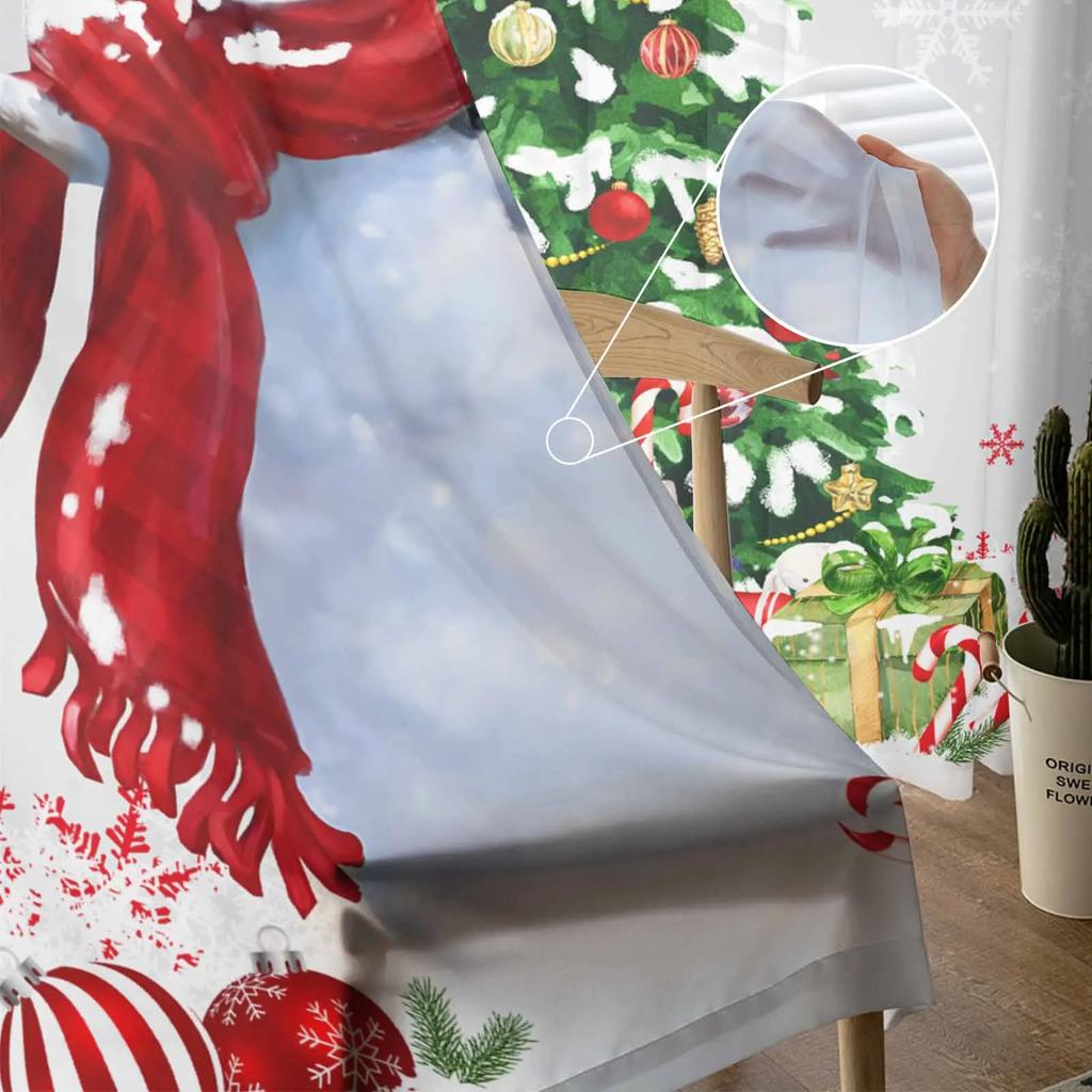 Christmas Snowman Pine Branch Sheer Curtains for Living Room Decoration Window Curtains Kitchen Tulle Voile Curtains