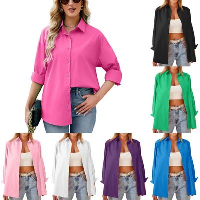 Женщины однотонный кардиган пуговицы рубашки свободная рубашка топ