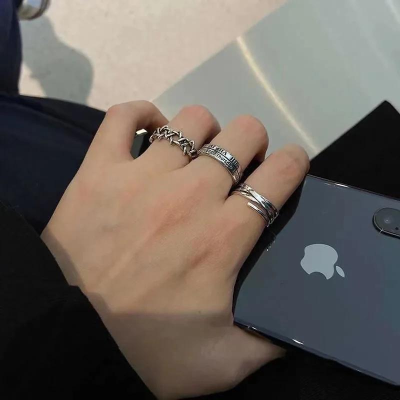 LATS Винтажные розовые римские цифры крутые кольца набор для женщин рок хип-хоп твист геометрия открытое кольцо мода Ins ювелирные изделия подарки