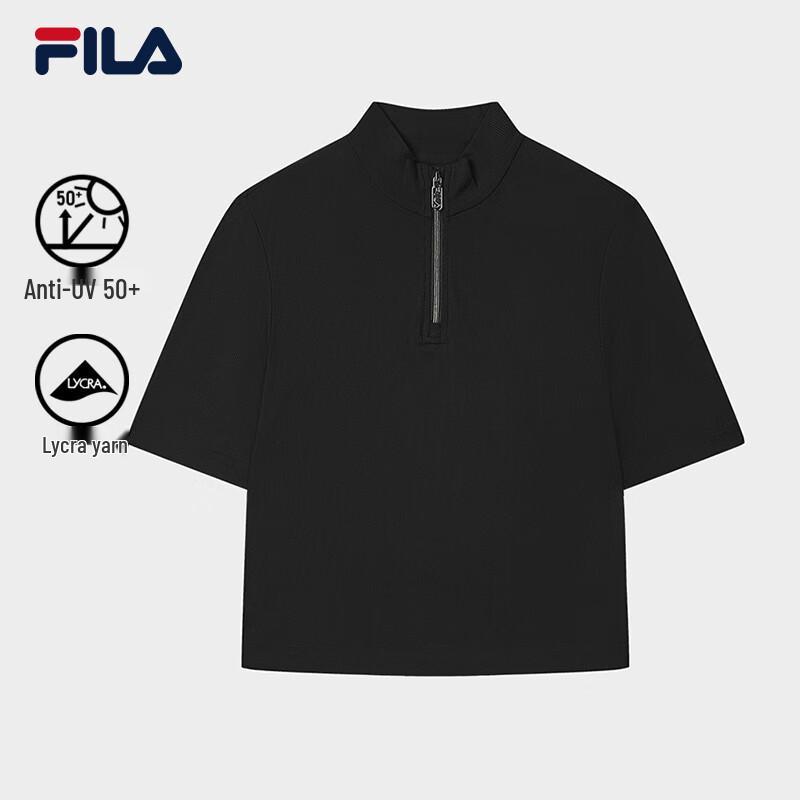 Fila Женский летний вязаный топ с коротким рукавом и воротником-стойкой, облегающий