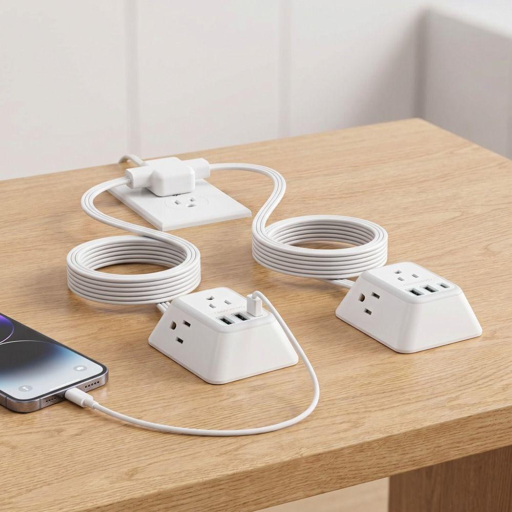 12FT Length Twin Extension Cord 2 USB-A Ports Split Power Strip Overload Protectio
