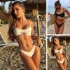 2Pcs/Set Women Bikini Set Breast Pads Steel Support Adjustable Straps Bra High Waist Bottom Set Quick Drying Swimwear