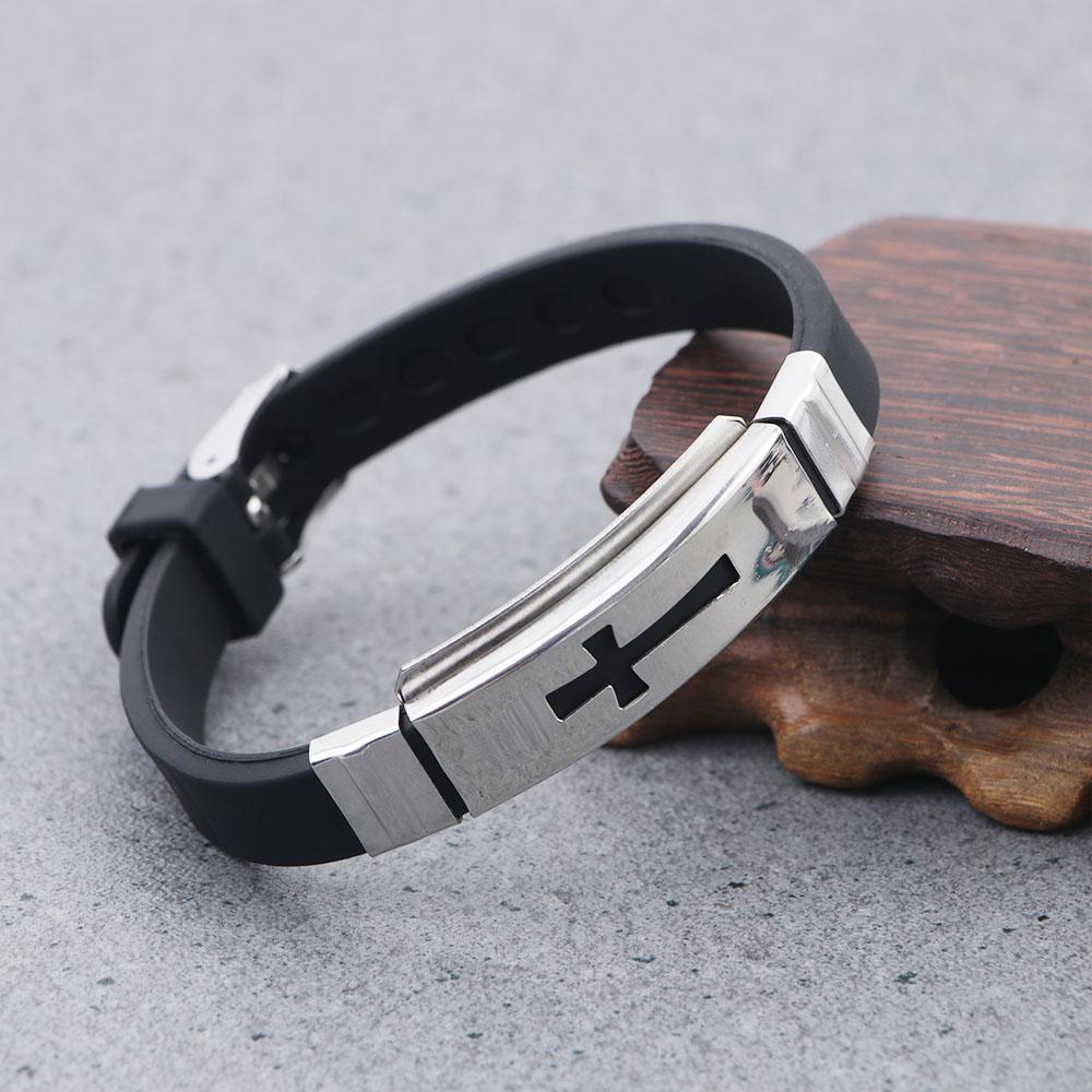 Stainless Steel Women Cross Silicone Bracelet Jewelry Accessories Korean Hand Rope Men Wristband