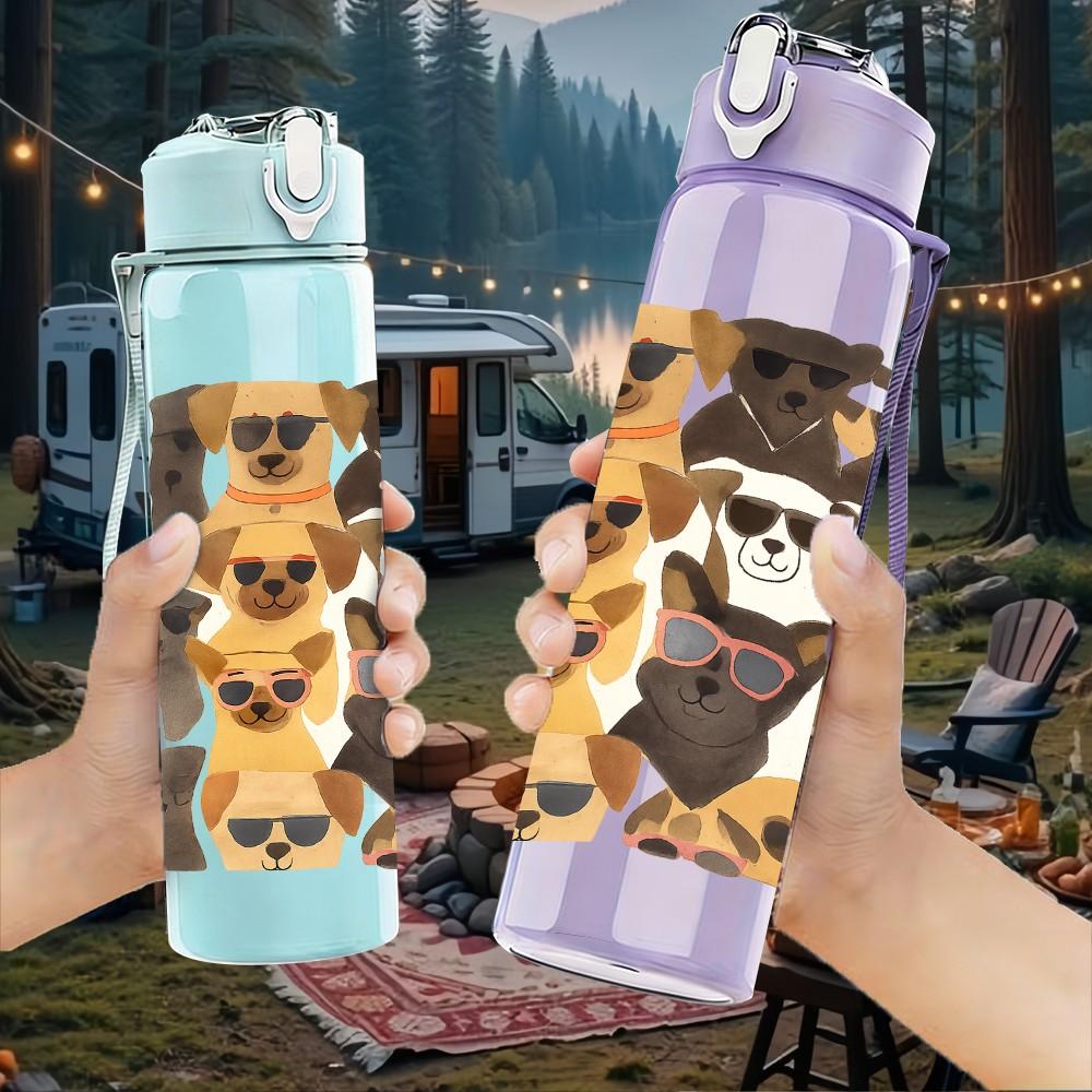 1PC Multiple Puppy Collage Frame 750ml Color Plastic Sports Water Bottle Leakproof Flip Straw Lid For Sports Office Home Use