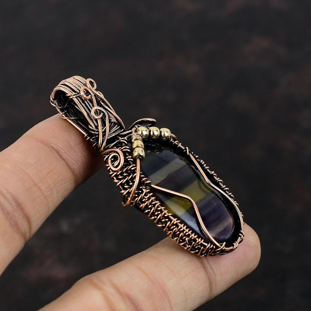 Multi Fluorite Pendant Copper Wire Wrapped Pendant Copper Jewelry Handmade Pendant Genuine Gemstone Jewelry Gift For Women Wire Wrap Jewelry