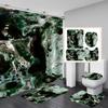 4Pcs Luxury Marble Shower Curtain Sets Bathroom Decor Sets with 12 Hooks Bath Mat Toilet Lid Rug and Non-Slip U Shape Mat