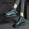 Shoes Women Boots Retro Genuine Leather Autumn Winter Zip Round Toe Concise Handmade Leisure Ankle Boots