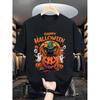 SoftWhimsy Halloween Unisex Short Sleeved Top with Horror Pumpkin Print Retro Street Style T-shirt