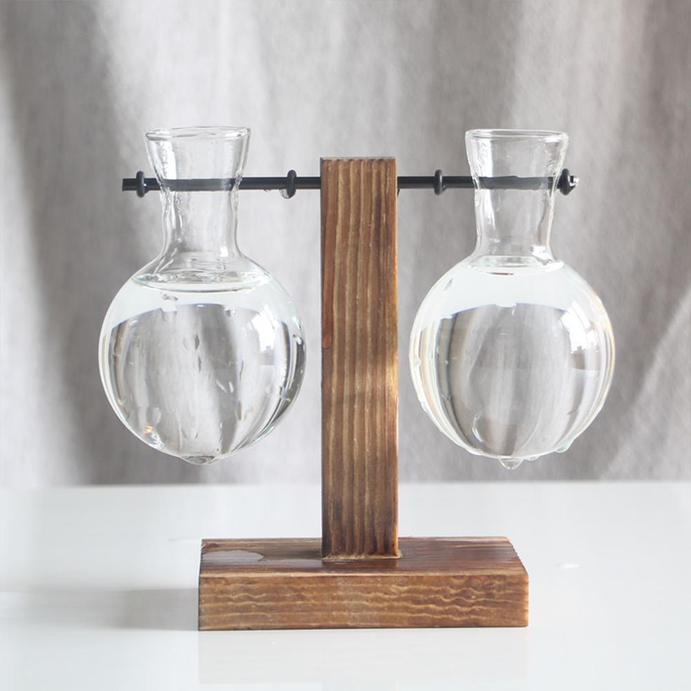 Hydroponic Plant Glass Container Simple And Creative Transparent Vase Wood Frame Design Home Living Room Desktop Decoration