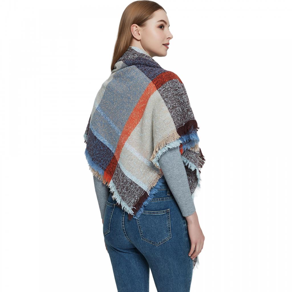 Осенне-зимняя шаль, женский толстый большой квадратный шарф в клетку