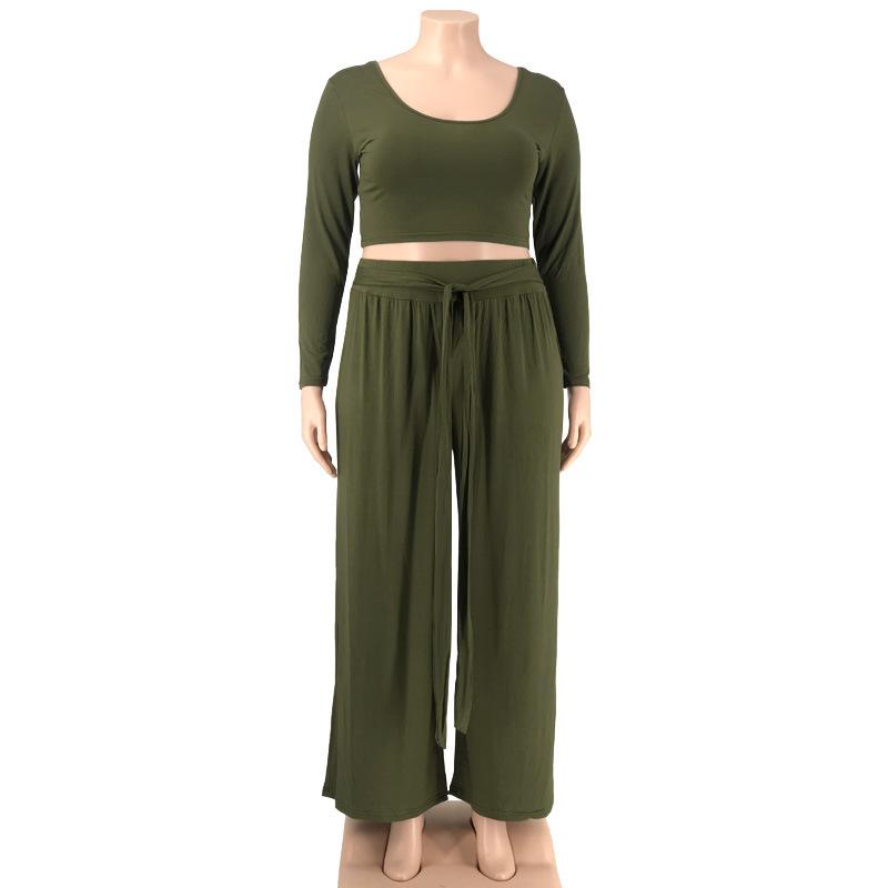 Весенне-осенний сезон, однотонный вязаный модный повседневный большой женский костюм из двух предметов