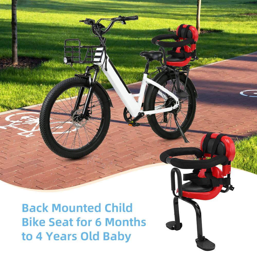 Детское велосипедное сиденье с креплением на спине Велосипедное сиденье для малышей с U-образным ограждением, складной подставкой для ног и безопасностью