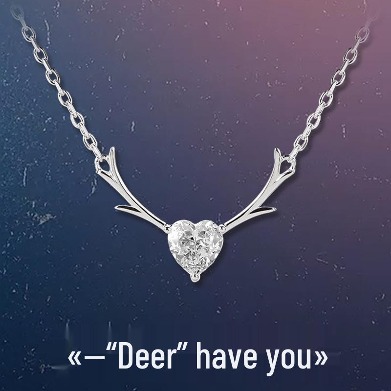 925 Silver Antler Pendant Necklace for Women - Trendy Deer Clavicle Chain, Simple and Elegant Christmas Gift