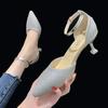 Baotou Hollow One-word Button Stiletto High-heeled Sandals Fashion Women's Shoes Large Size Pointed High Heels