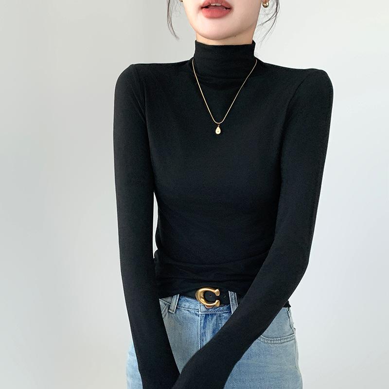 Semi-turtleneck Bottoming Shirt Women's 2025 Autumn and Winter New Tight-fitting Long-sleeved T-shirt Slim-fitting and Thin Foreign-style Top