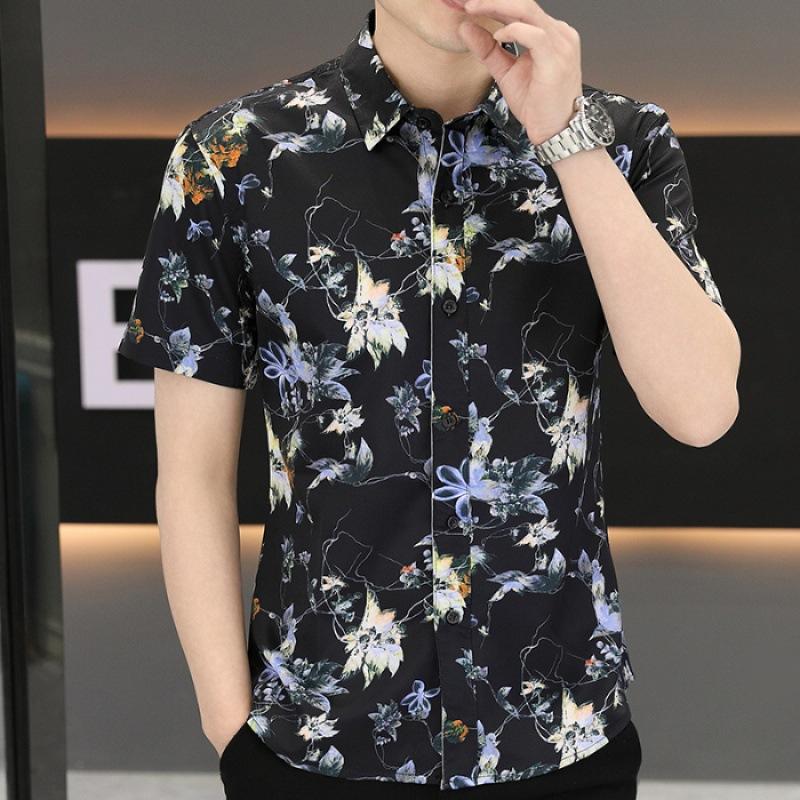 Summer Short-sleeved Shirt Men's Slim Senior Sense of Business Non-iron Striped Short-sleeved Shirt Hairstylist Tide Men's Clothing