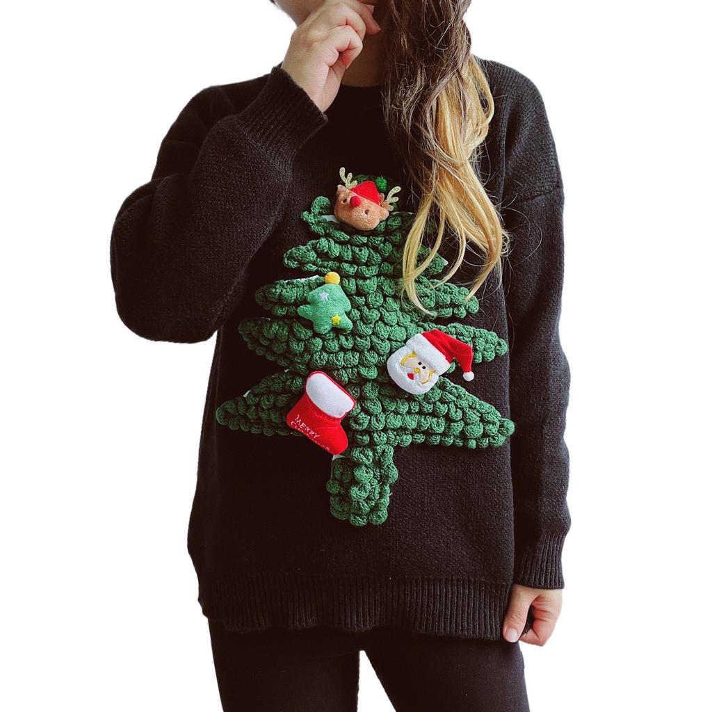 Women's Fashion Fall And Winter Christmas Loose Round Neck Pullover Knitted Sweater