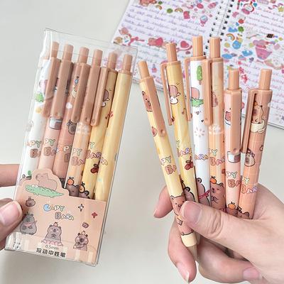 6 шт. гелевая ручка Kawaii Cute Capybara, быстросохнущая гладкая ручка для письма с мультяшным принтом, нейтральная ручка для школы, канцелярские принадлежности