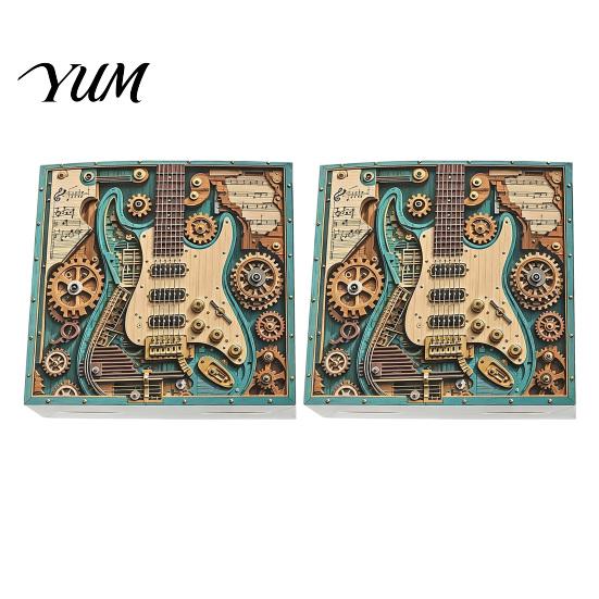 Adults Jigsaw Puzzle 1/2 Sets 1000Pcs Steampunk Guitar Art Puzzle, Gear 1000 Piece Puzzles Challenge Game, Educatoional Musical Instrument Toy